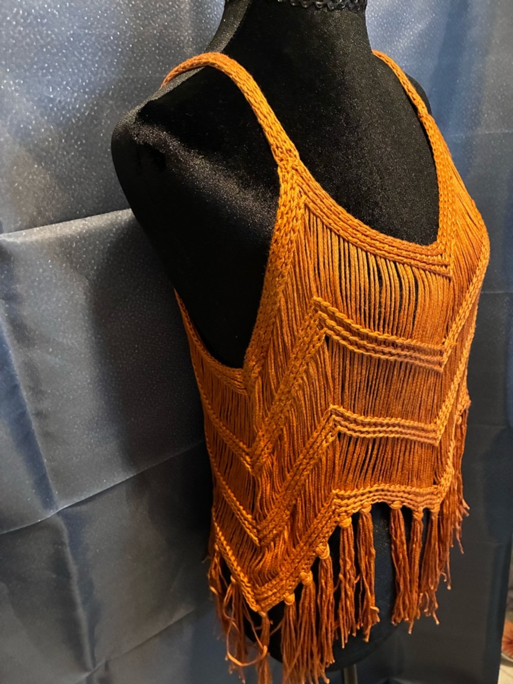 Fringe Knit Tank Top - Rust Orange - Picture 2 of 2